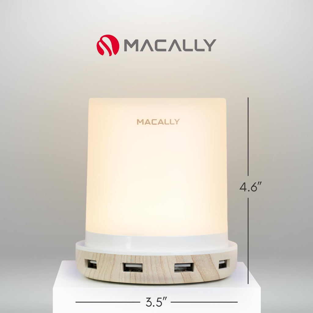 Macally Small Touch Lamps for Nightstand - Bedside Lamp with USB Port - 3 Way Dimmable Short Table Lamp for Small Spaces - Use as Night…