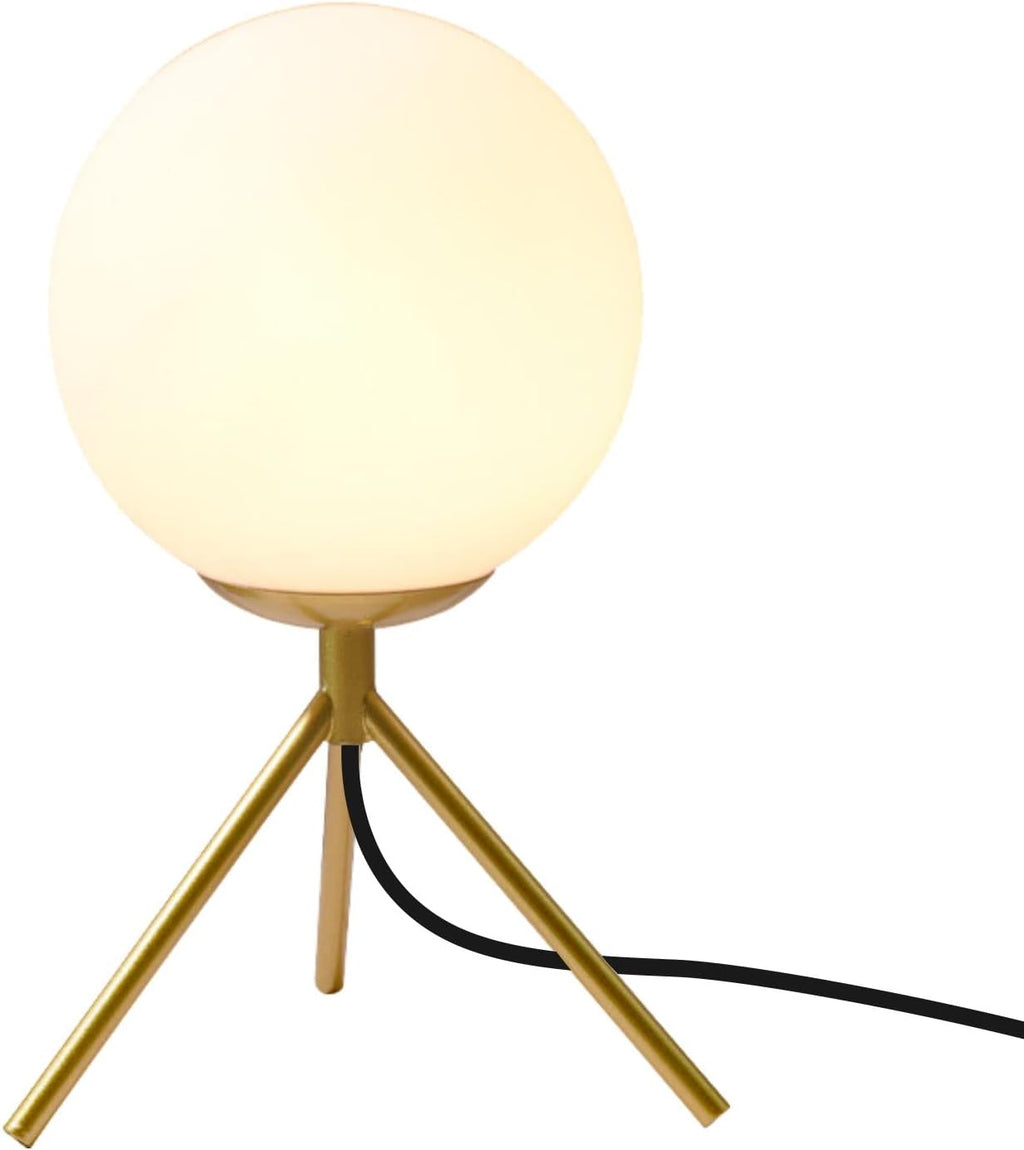 Bokt Mid Century Modern Table Lamp - Gold Glass Globe Desk Reading Lamp - Contemporary Minimalist Brushed Brass Bedside Desk Nightstand Ind…