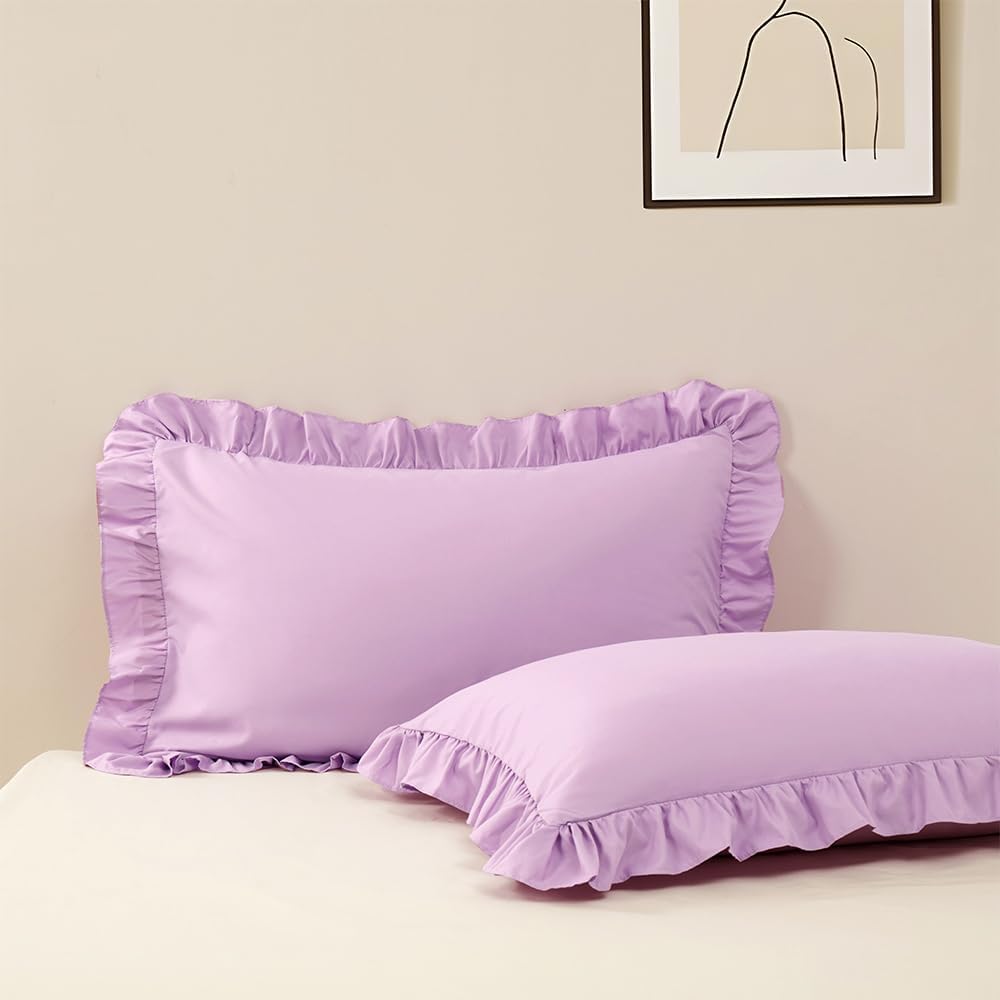 Sewdudely Queen Pillow Cases Set of 2, 20x30 Envelope Pillow Cases Purple Ruffle Pillowcases, Soft Breathable and Non Shrinking Micr…