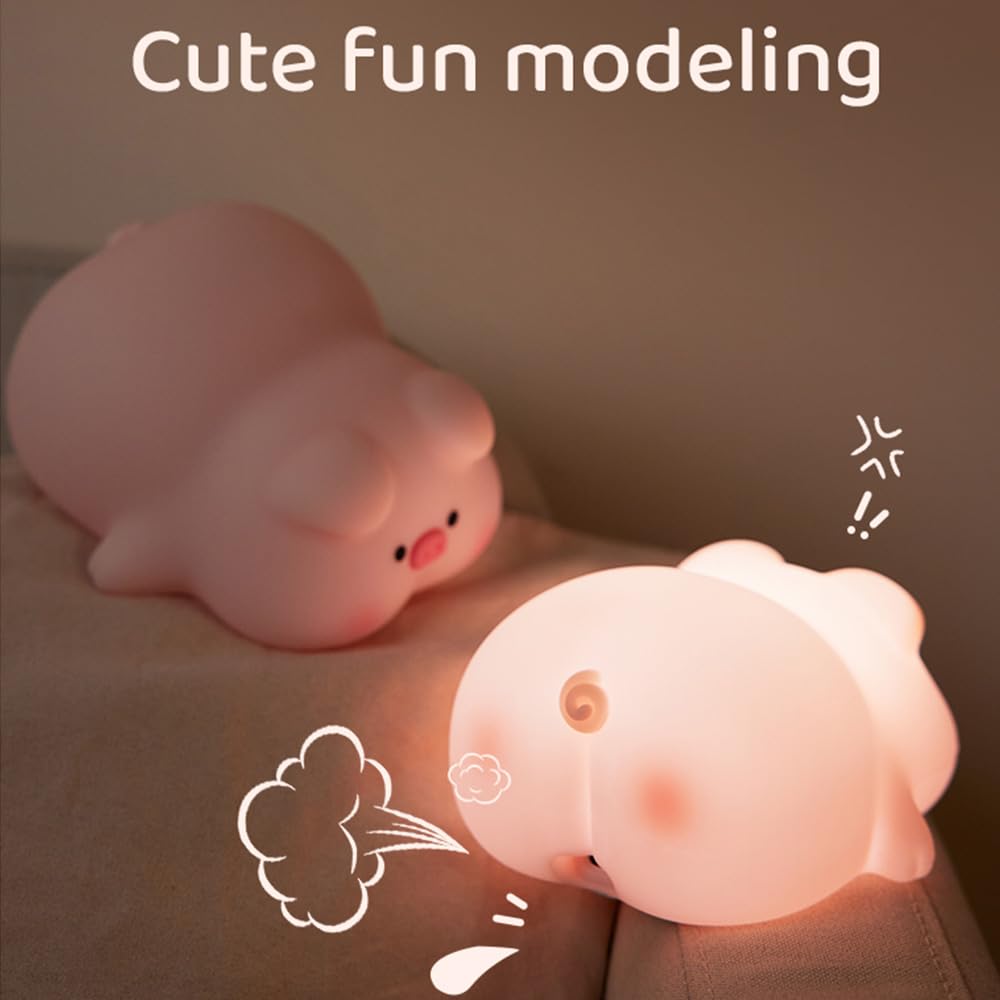 Cute Pig Night Light, 3 Level Dimmable Nursery Nightlight, Kawaii Lamps Squishy Silicone Rechargeable Touch Lamp, Best Gift for Kids…