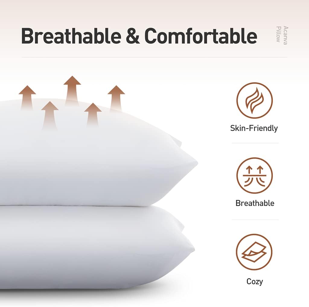 Acanva Basic Bed Pillow Soft Rest Cushion Stuffer for Sleeping, King, White 2 Count