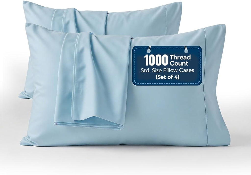 1000 TC Pillowcases Set of 4 100% Egyptian Cotton Pillow Cases with Long Staple Cotton & Sateen Weave, Silky Soft Hotel Like Bed Pillow…