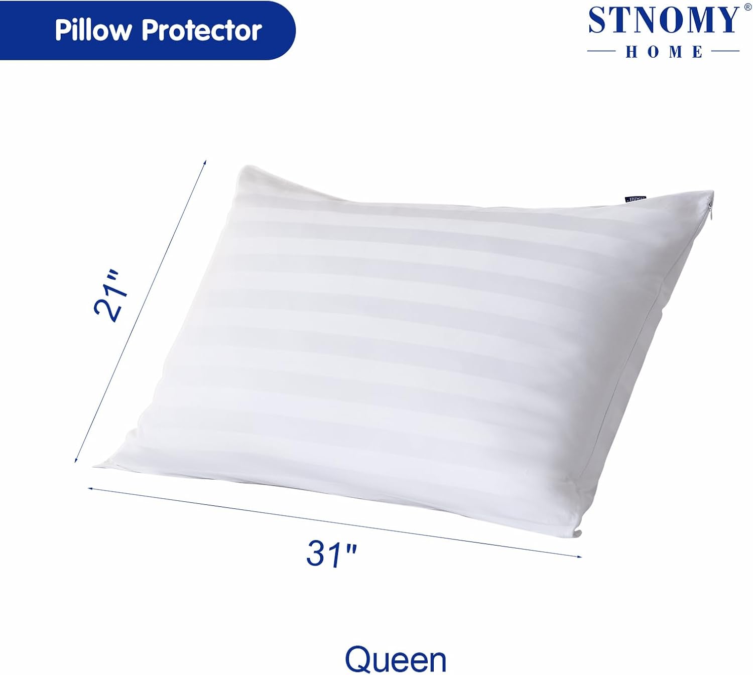 Stnomyhome Cotton Pillow Protectors with Zipper Durable Soft Breathable Pillow Cover Queen Size 2 Pack 2 Pack Cotton White