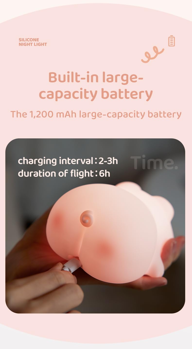 Atsuinightlight ATSUI Pig Night Light for Kids, Food Grade Silicone, Rechargeable, Tap Fun Kawaii Lamp for Kids Room, Adjustable Brightness…