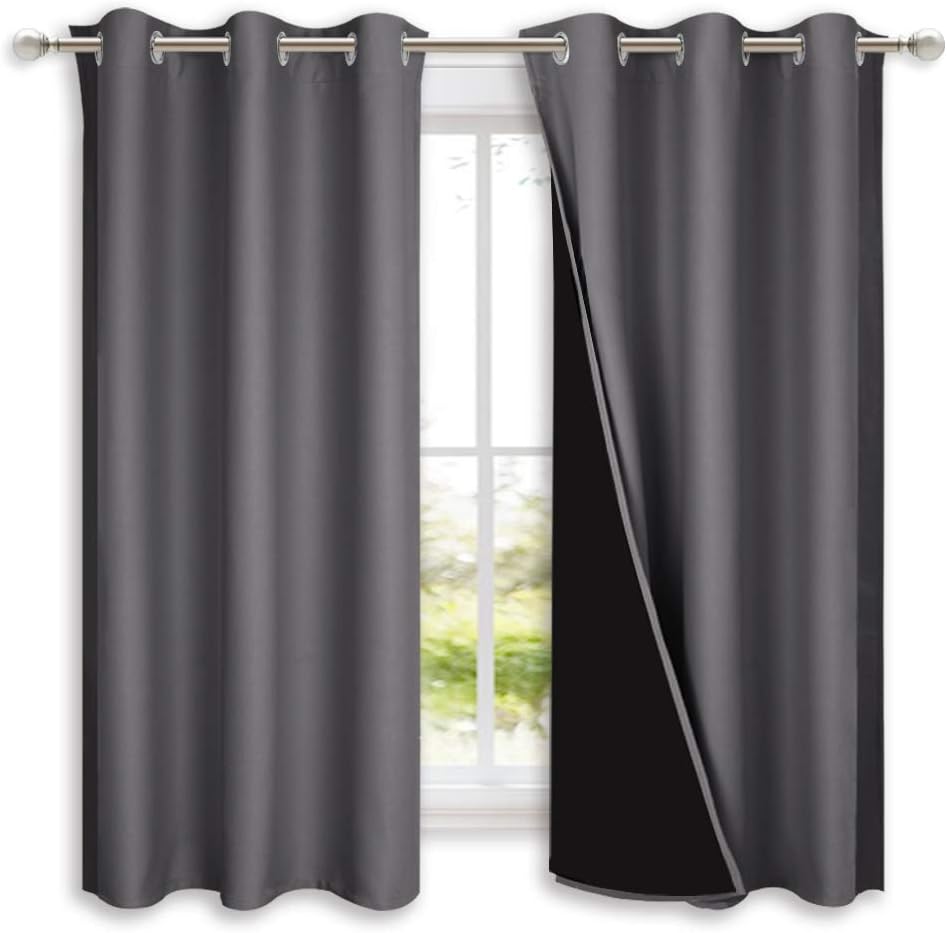 Nicetown 100% Blackout Curtains with Black Liners, Thermal Insulated Full Blackout 2-Layer Lined Drapes, Energy Efficiency Window Draperies…