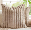 MEGAYES Pack of 2 Throw Pillow Covers 18x18 Decorative Solid Plush Faux Fur with Soft Velvet Back, Square Striped Cushion Cases Mode…