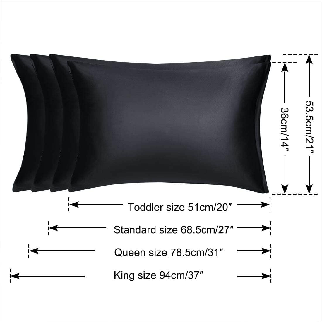 uxcell Travel Satin Pillowcase with Zipper, Super Soft and Luxury, Silky Pillow Cases Covers Set of 2, 14"x20", Black