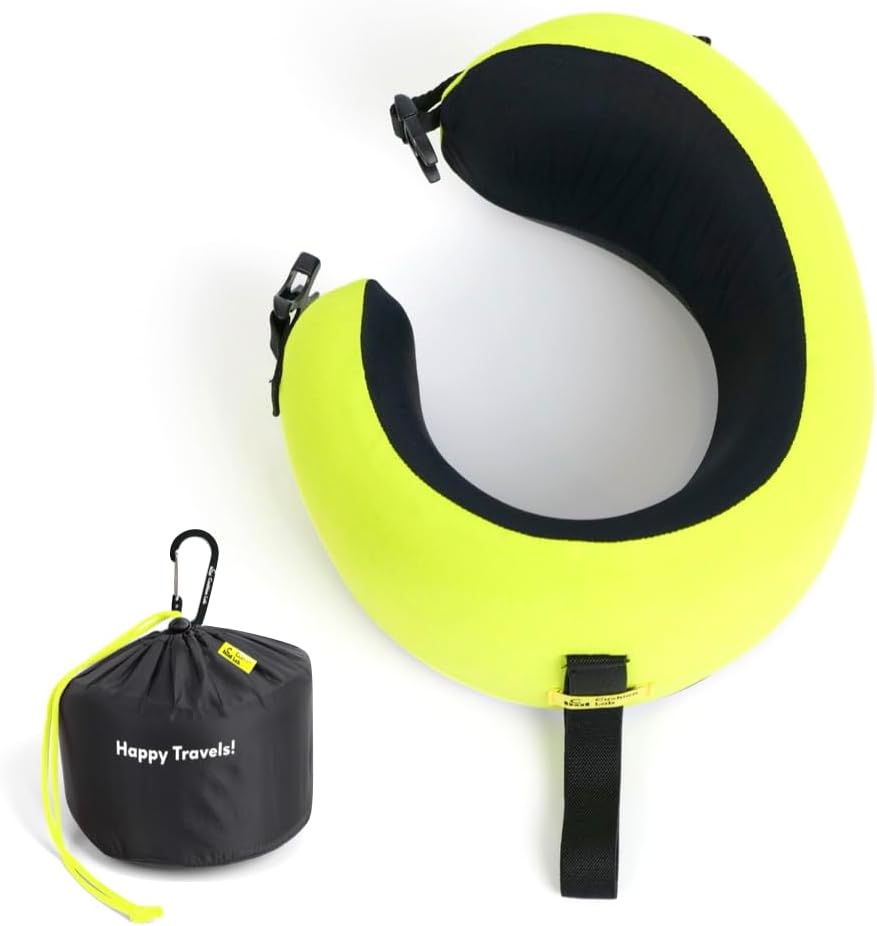 Cushionlab C CUSHION LAB Travel Pillow, Award-Winning Patented Ergonomic Design for Chin & Neck Support Memory Foam Neck Pillow, Compact Ai…
