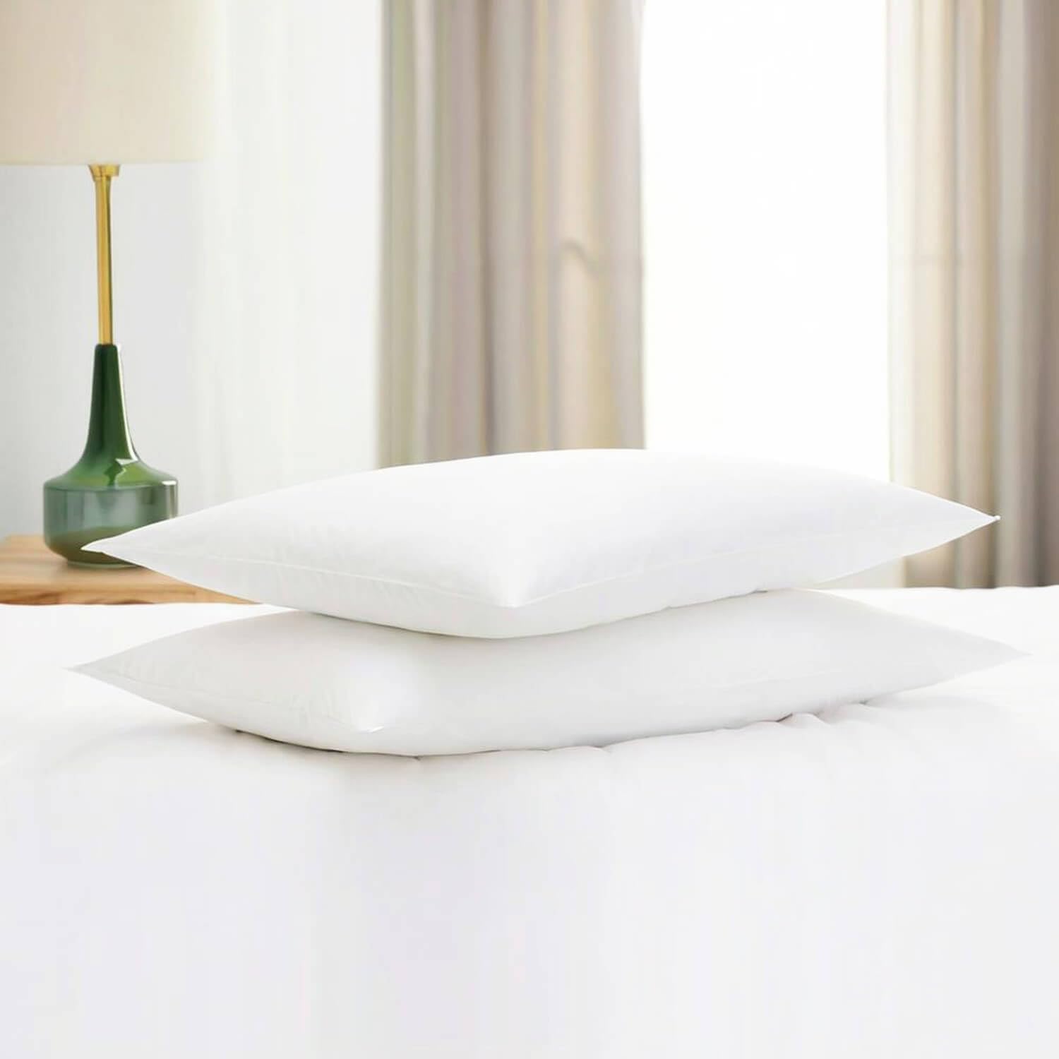 Flat Ultra Thin Bed Pillows Standard/Queen Size Pillow Set of 2 Extra Soft Down Alternative for Stomach Back Sleeping White