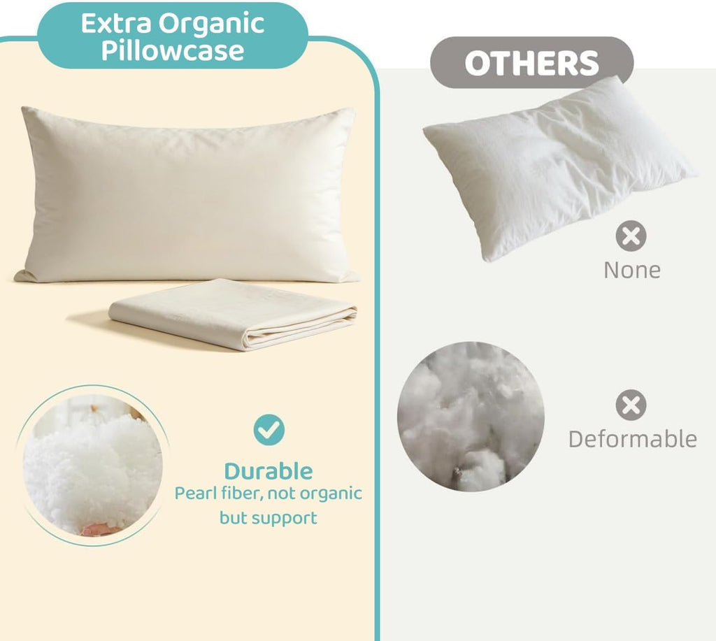 Organic Pillow with Pillowcase - 20x36 King Size Pillow with 100% Organic Cotton Shell, Adjustable Loft Organic King Plilow, Machine…