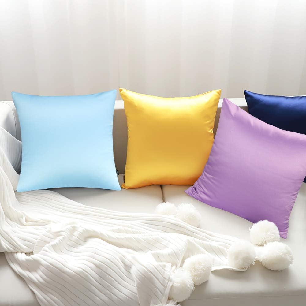 Faylapa 4 Pack Satin Throw Pillow Cases, Light Purple Heavy Silk Satin Decorative Pillow Covers Solid Dyed Soft Pillow Cover Home…