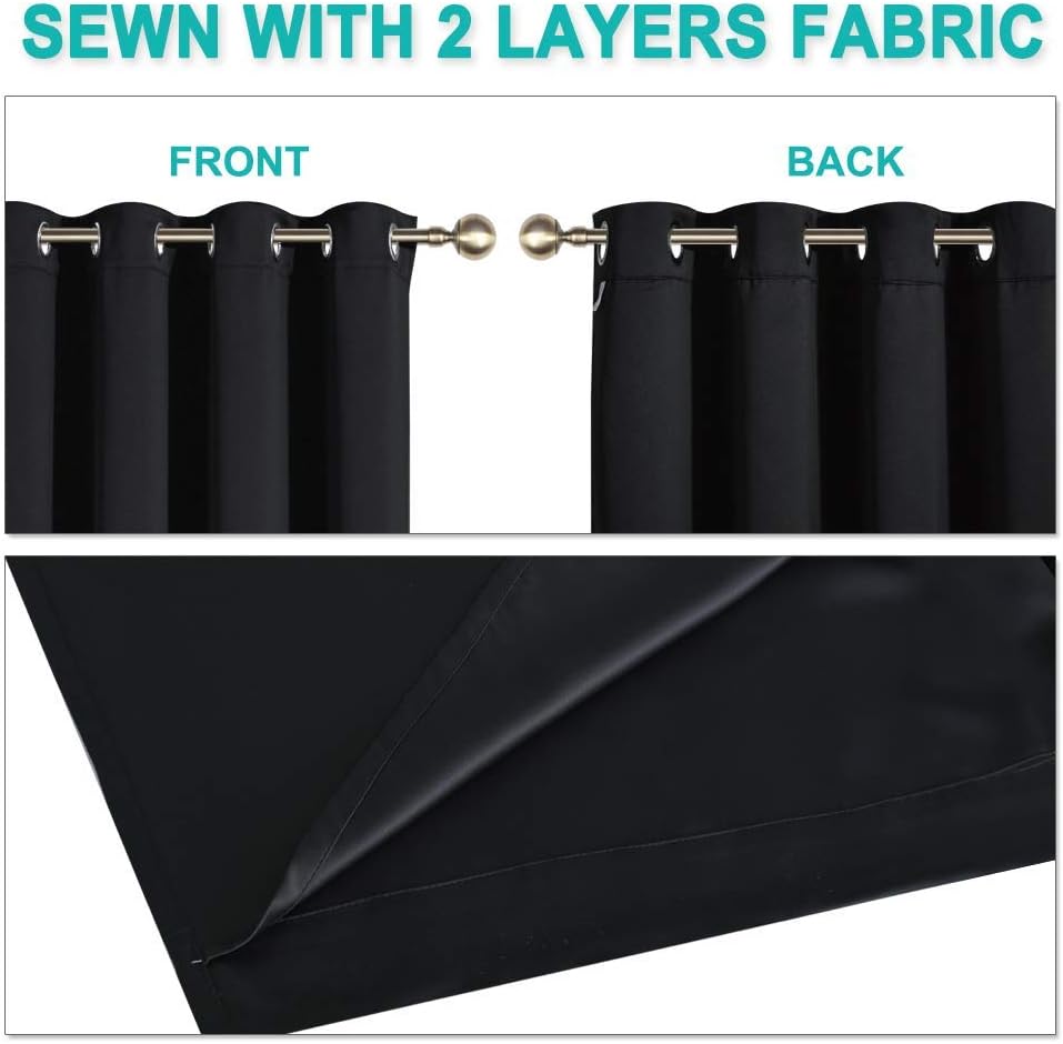 Nicetown Complete 100% Blackout Curtain Set, Black, 37" W by 40" L, Double Panels, Thermal Insulated & Energy Efficiency Window Draperies w…