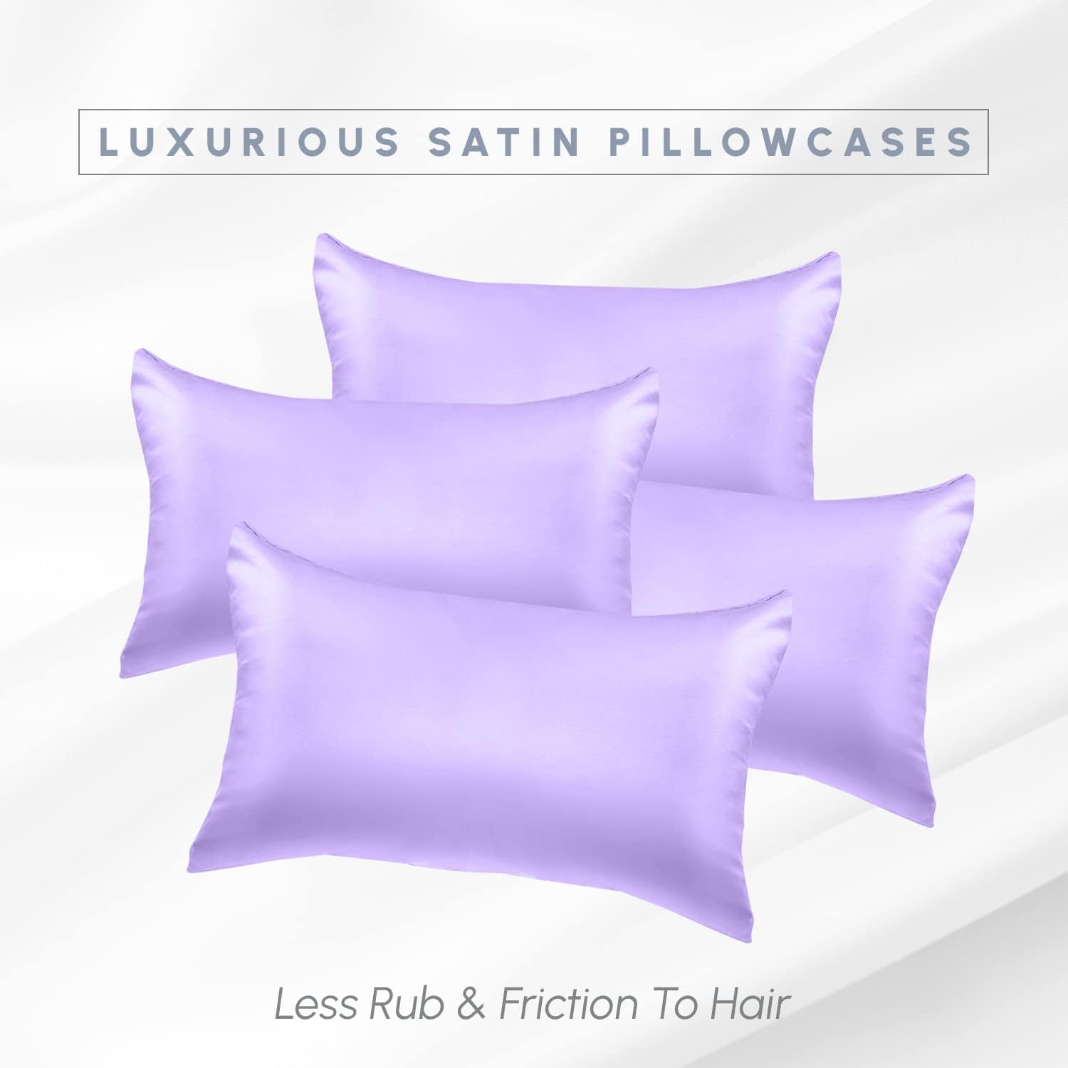 Elegantcomfort Elegant Comfort 4-Pack Silky Smooth Viscose Satin Pillowcase Set with Hidden Zipper Closure, Lilac, Standard/Queen