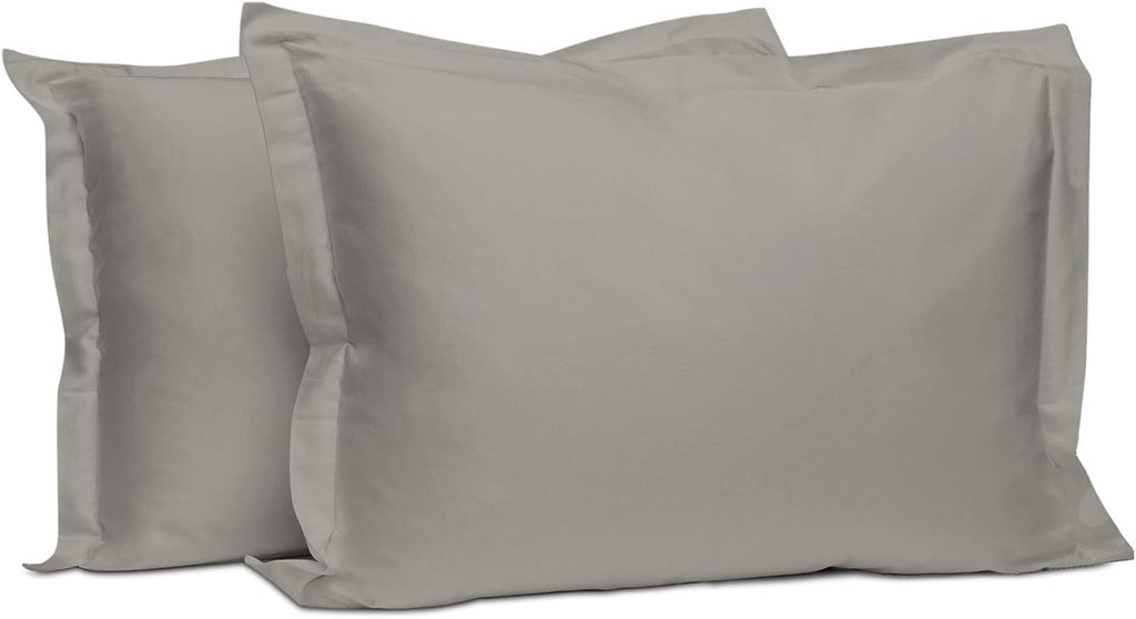 Pizuna Pure 100% Cotton Pillow Shams Queen Size Set of 2 Ash Grey, Luxurious 400 Thread Count Long Staple Cotton Sateen with Envelope Closu…