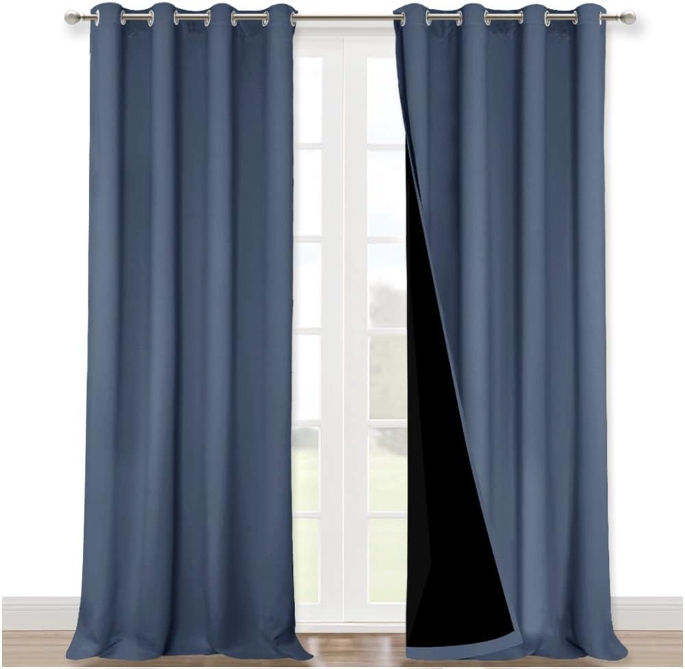 Nicetown Insulated 100% Blackout Curtains, Noise Reducing Performance Drapes with Black Lining, Full Light Blocking Draperies for Overnight…