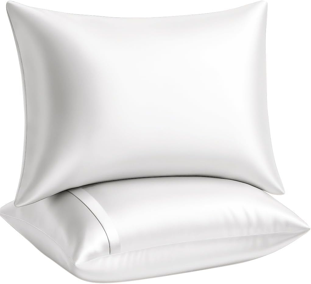 Blissford Satin Pillowcase with Zipper for Hair and fabric comfort, Feels Soft and Cool Like a Silk Pillowcase, White Satin Pillow Cases…