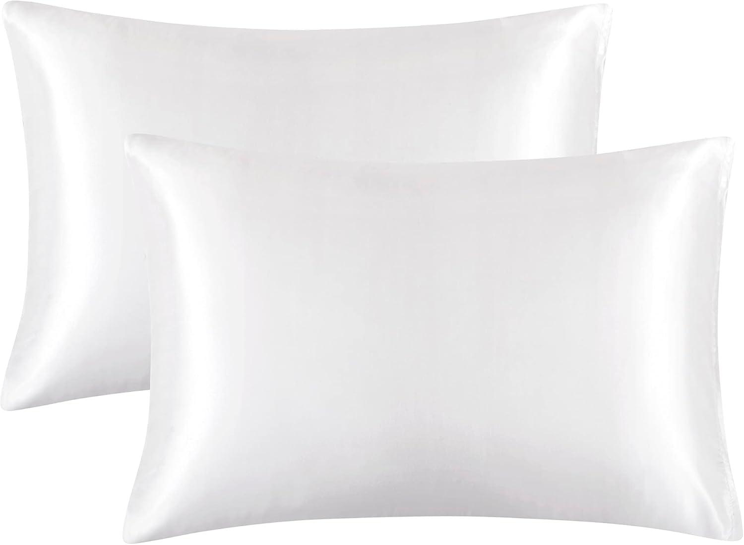 HommxJF White Satin Pillowcase Standard Set of 2 with Envelope Closure, White Silk Pillowcase for Hair and Skin (20x26) White