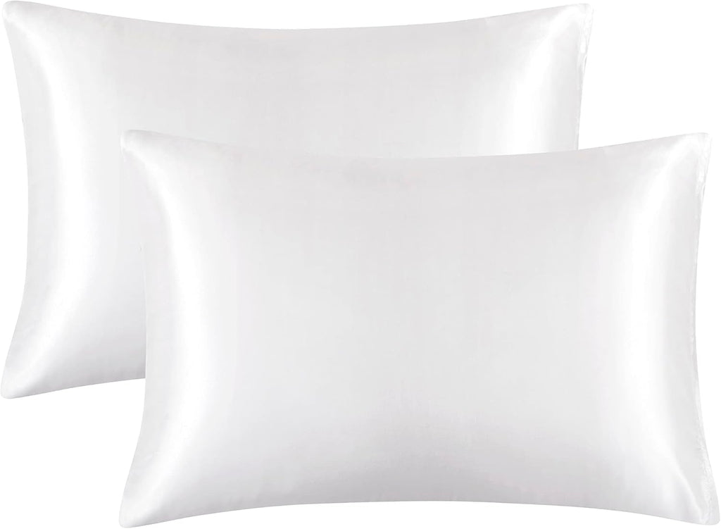 HommxJF King Size Satin Pillowcase Set of 2 with Envelope Closure, White Silk Pillowcase for Hair and Skin (20x36) White