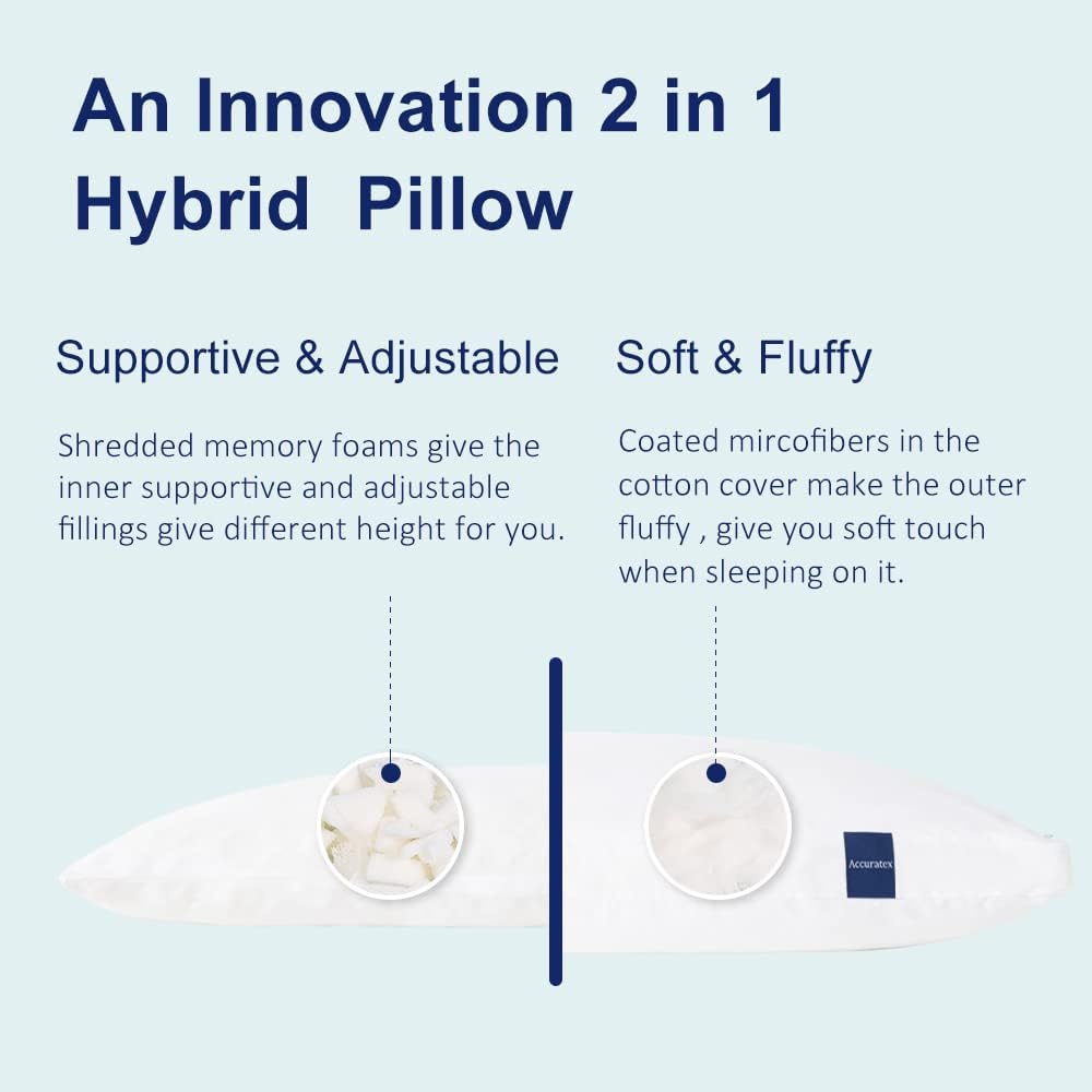 Accuratex Full Body Pillow for Adults - Hybrid Shredded Memory Foam Firm Body Pillow with Soft Fluffy Down Alternative Cotton Cover - Adjus…