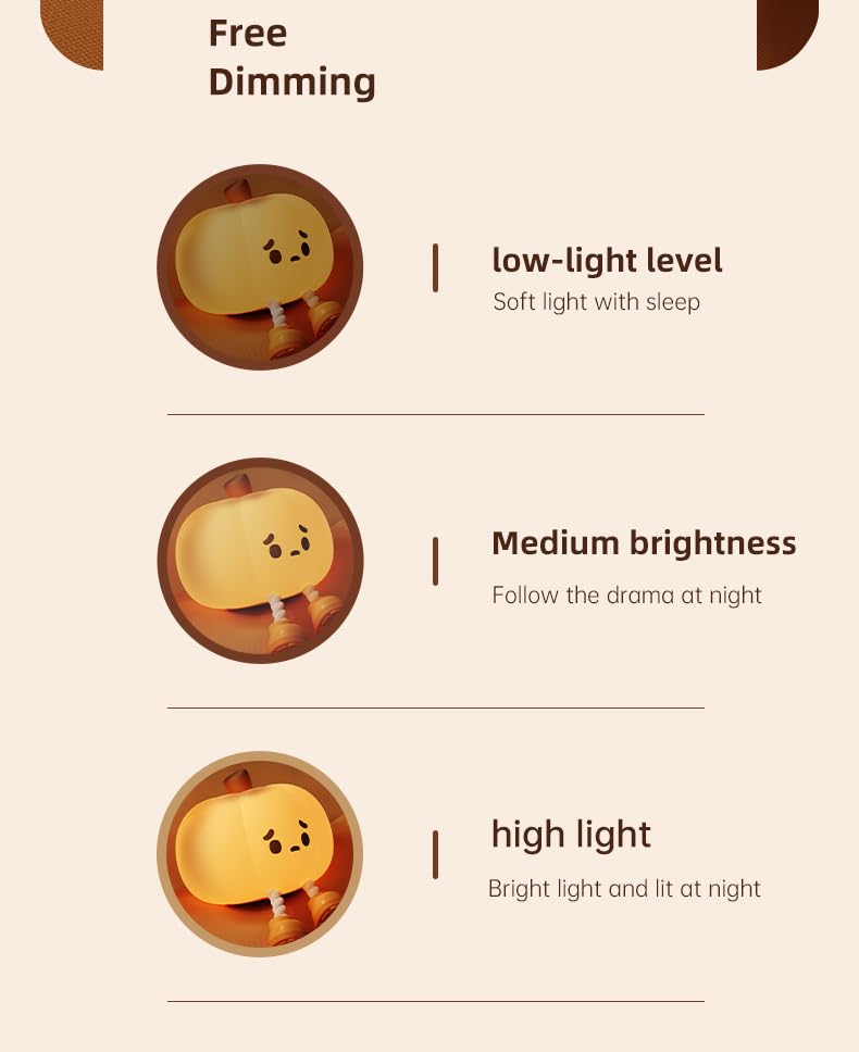 Atsuinightlight ATSUI Pumpkin Night Light, Halloween LED Squishy Novelty Lamp, Food Grade Silicone, Dimmable, Rechargeable Breastfeeding Nu…