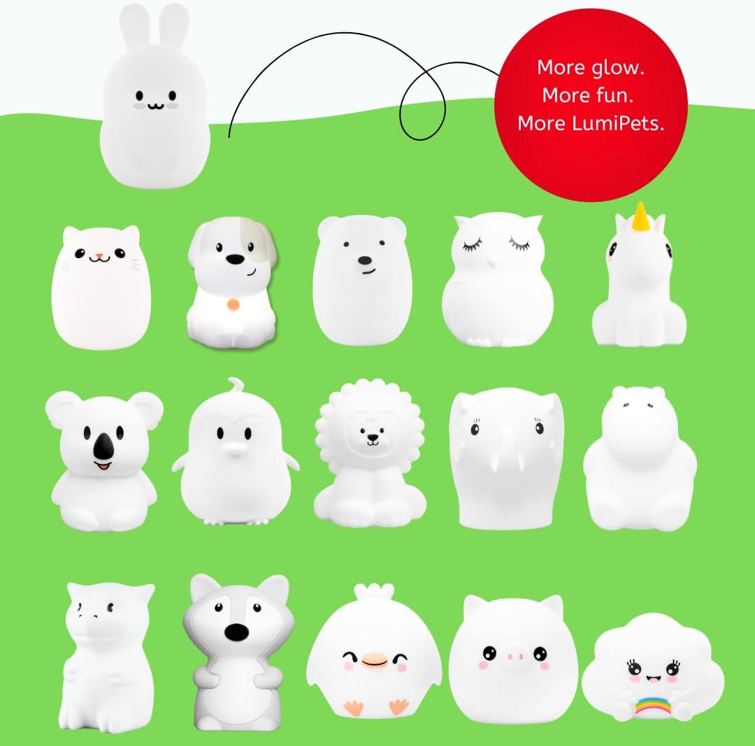 Lumipets Baxter The Bunny Squishy Night Light for Kids | Silicone Lamp with Tap & Remote Control | Rechargeable Color Changing Animal…