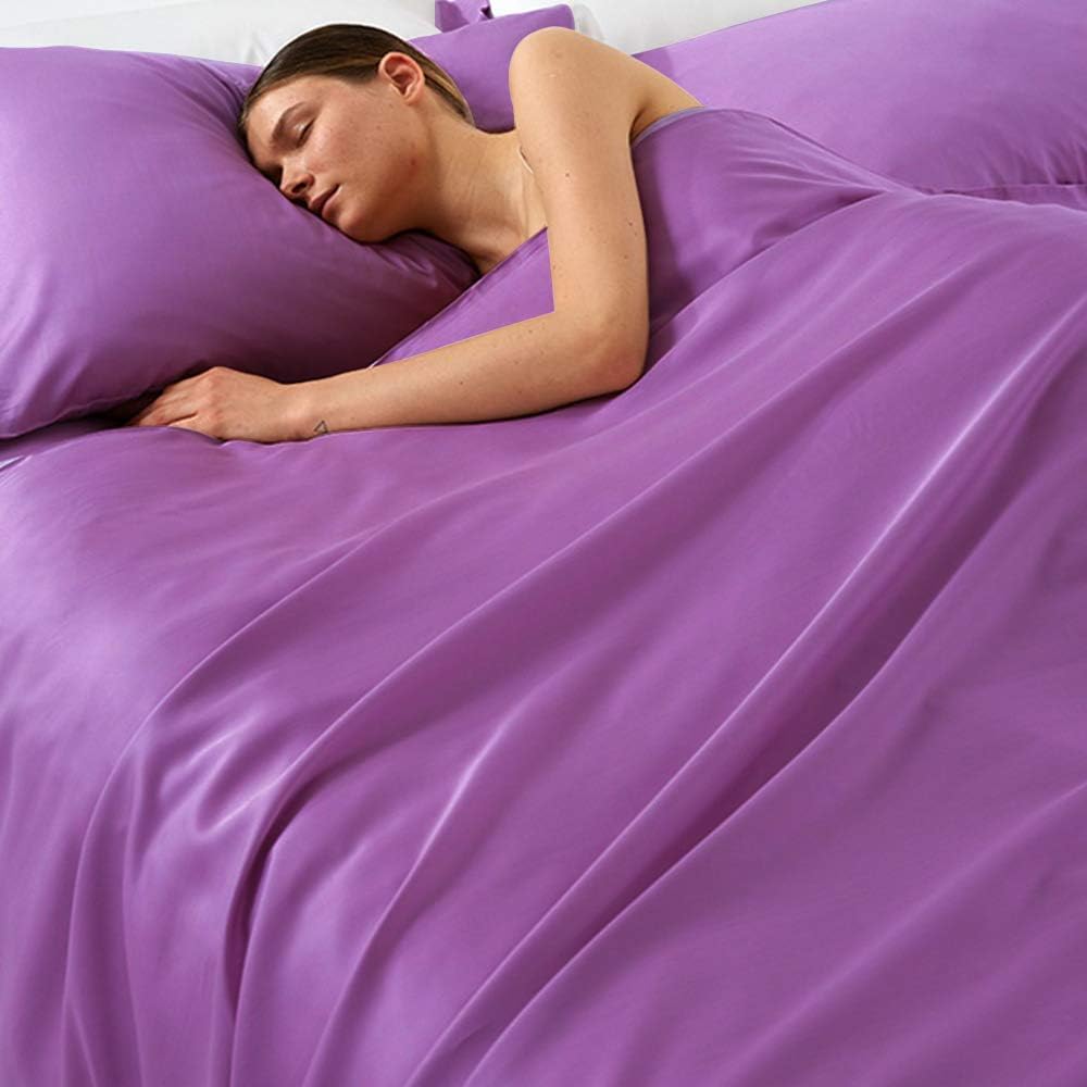 Ntbay Zippered Satin Pillow Cases for Hair and Skin, Luxury Queen Hidden Zipper Pillowcases Set of 2, 20x30 Inches, Purple 30 Inches
