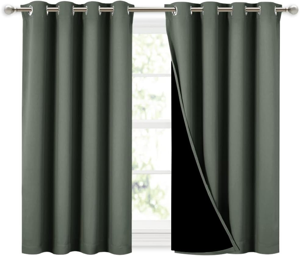 Nicetown Dark Mallard 100% Blackout Curtains 45 inches Long, 2 Thick Layers Completely Blackout Window Treatment Thermal Insulated Lined Dr…