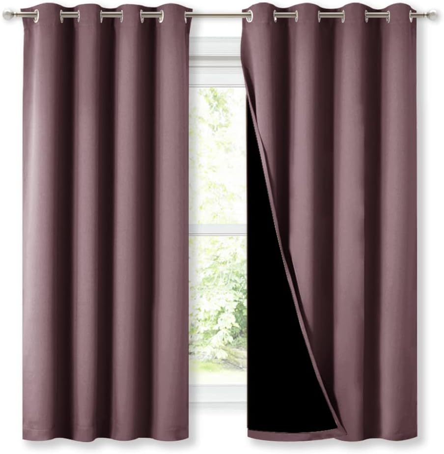 Nicetown 100% Blackout Curtains with Black Liners, Thermal Insulated Full Blackout 2-Layer Lined Drapes, Energy Efficiency Window Draperies…