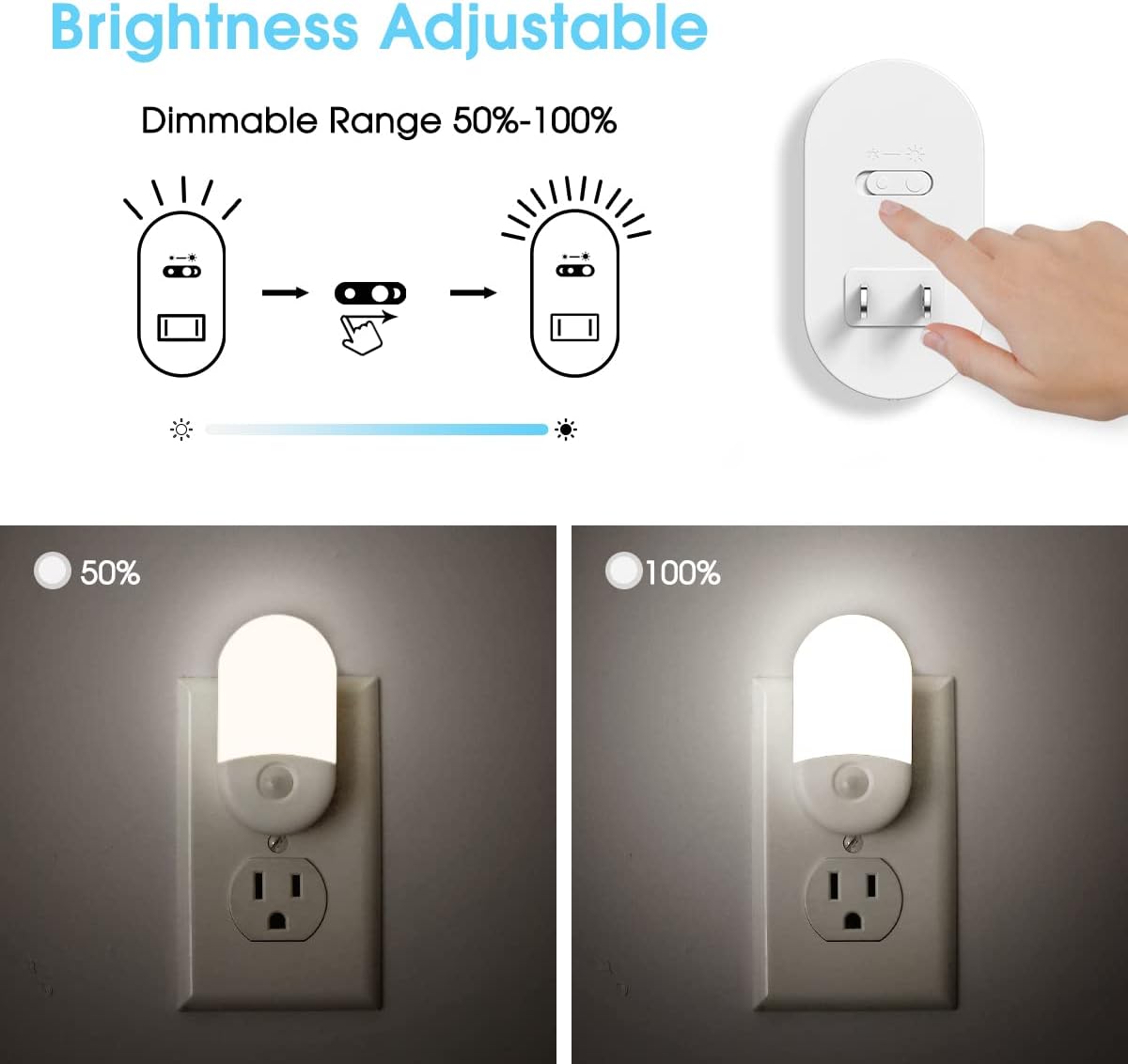 LOHAS Night Lights Plug into Wall [2 Pack], Auto Dusk to Dawn sensor, 0.6W Dimmable LED Nightlights, Daylight White 5000K, 30/60lm Small…