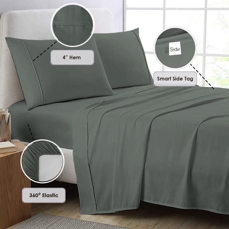 Pizuna Twin Sheet Set 100% Luxury Cotton 800 Thread Count Soft Sateen Weave Breathable Hotel Quality Cooling Bed Sheets Twin Size Bedding S…
