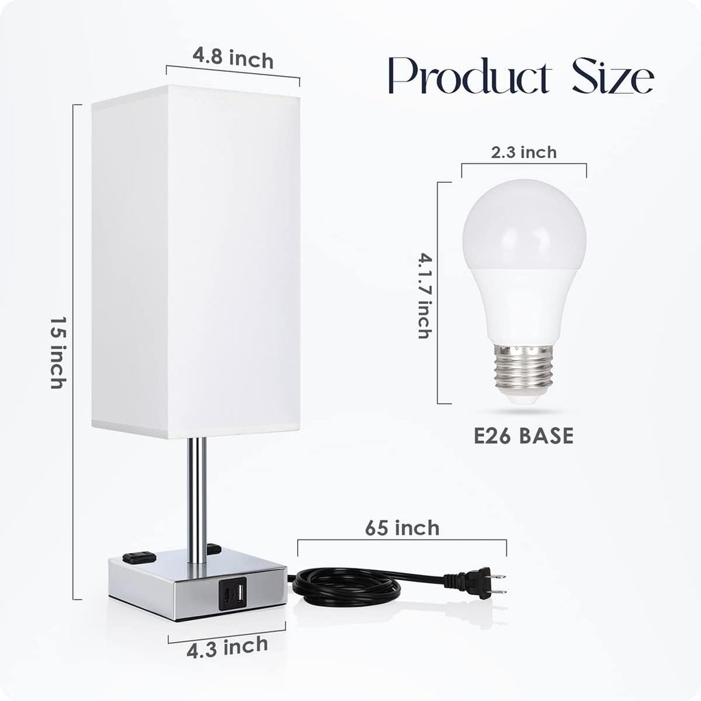 Bedside Lamp with USB Ports - Touch Control Table Lamp for Bedroom with USB C+A Charging Ports & AC Outlets, 3 Way Dimmable Nightstand…