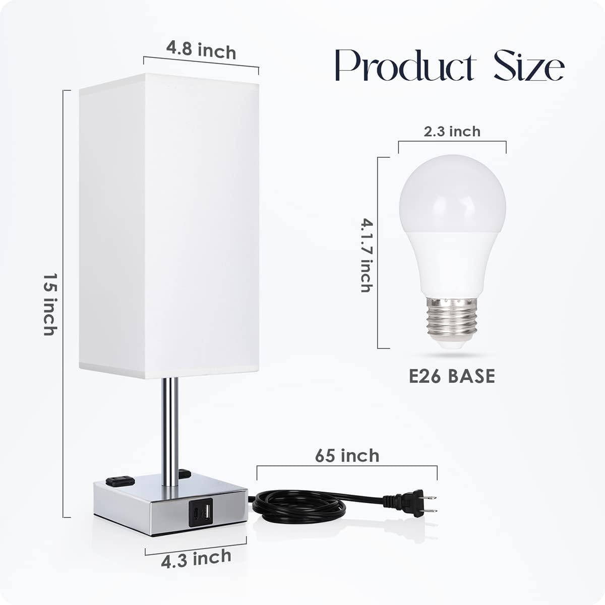 Bedside Lamp with USB Ports - Touch Control Table Lamp for Bedroom with USB C+A Charging Ports & AC Outlets, 3 Way Dimmable Nightstand…