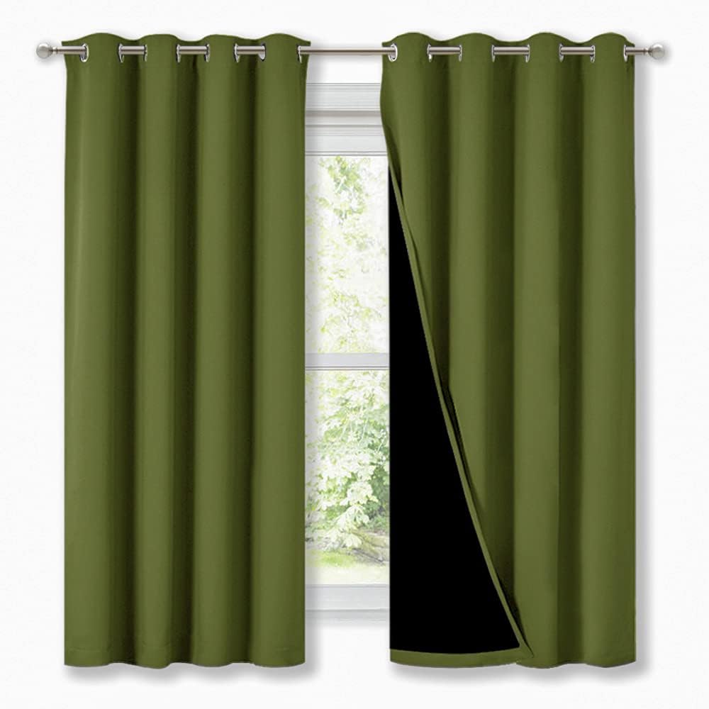 Nicetown 100% Blackout Curtain Panels, Thermal Insulated Black Liner Curtains for Nursery Room, Noise Reducing and Cold Blocking Drapes for…
