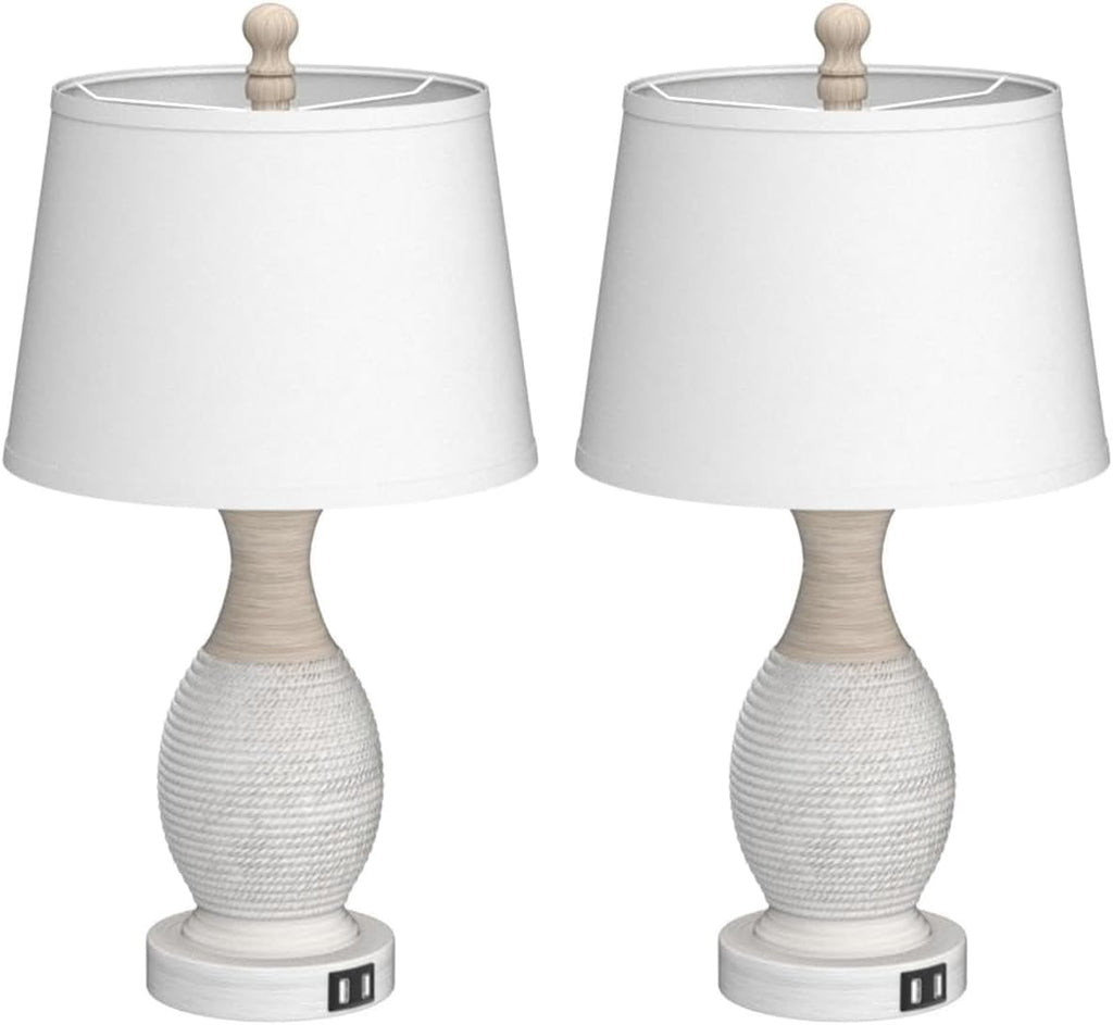 PARTPHONER Table Lamps Set of 2, Bedside Touch Lamp with USB C+A Charging Ports, Side Table Lamp with White Fabric Shade (LED Bulbs…