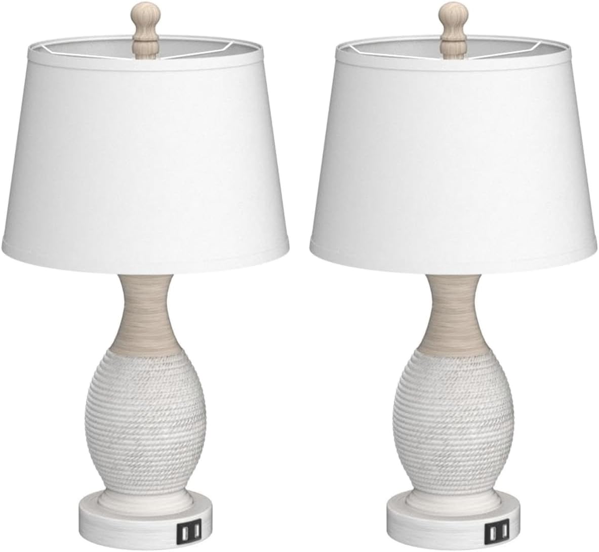PARTPHONER Table Lamps Set of 2, Bedside Touch Lamp with USB C+A Charging Ports, Side Table Lamp with White Fabric Shade (LED Bulbs…