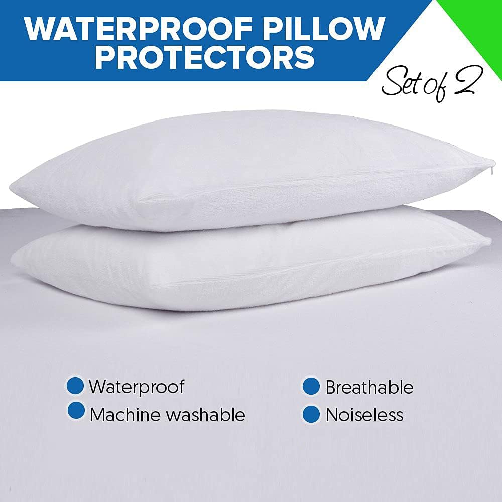 PlushDeluxe Pillow Protectors Queen Size 20”x32”, Set of 2 Zippered Pillow Encasements Made with Breathable Soft Cotton Terry Fabric, 100%…