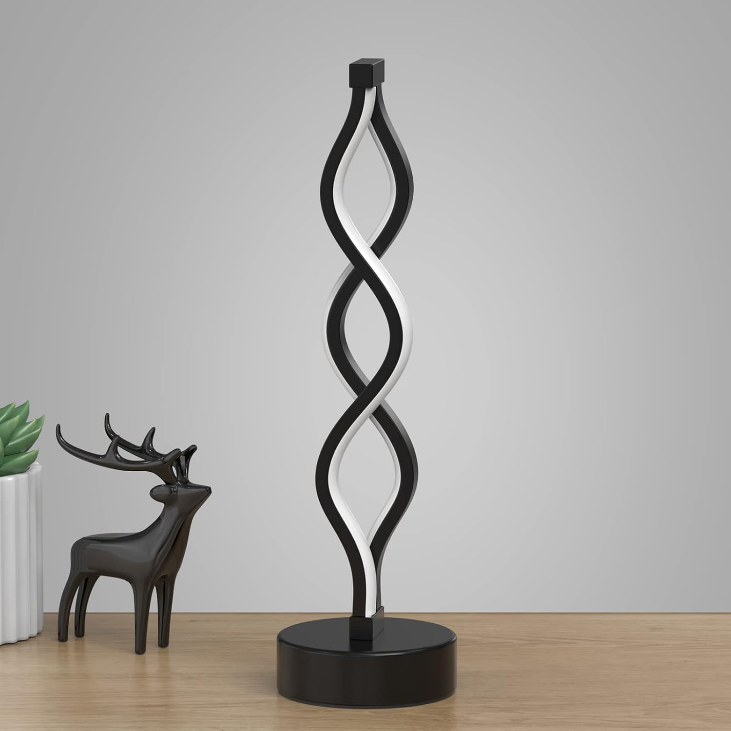 NUÜR Infinity Spiral LED Table Lamp Black, Dimmable Metallic Bedside Lamp with Touch Controller, 3 Colour Temperature, 15.8 Inch Height…