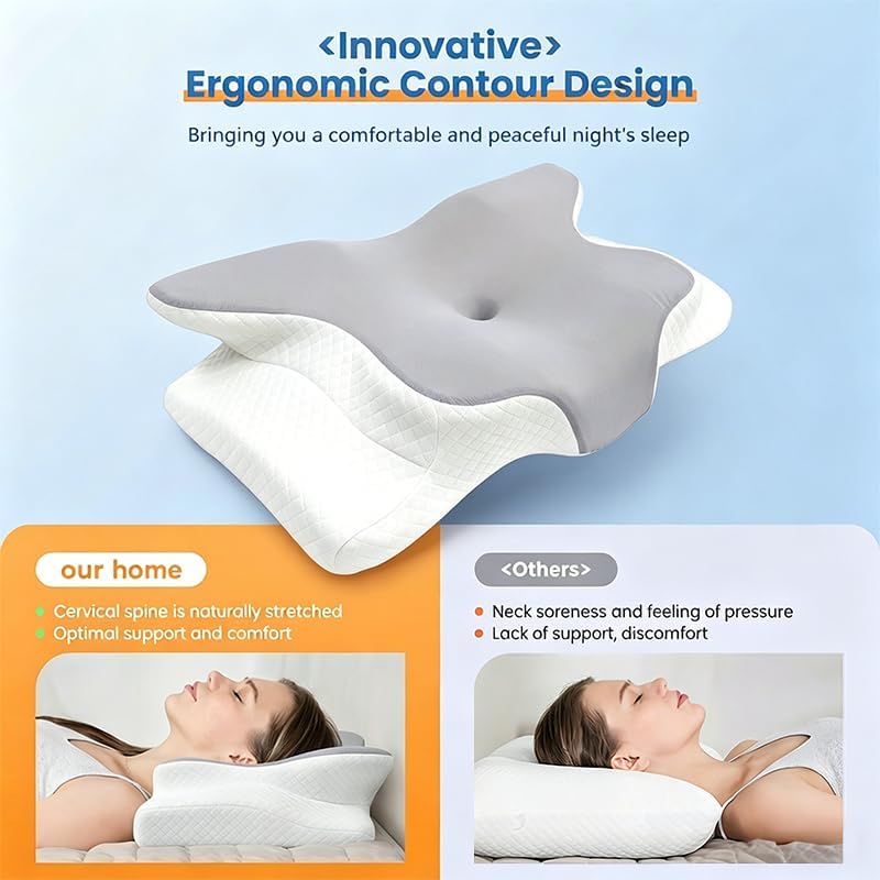 WKEFF Cooling Neck Support Pillow, Adjustable Cervical Memory Foam for, Odorless Ergonomic Orthopedic Bed Pillows for Side Back Sto…
