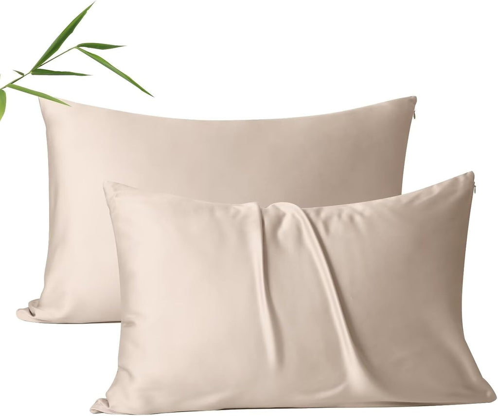 ShunjieHome 4 Pack Cooling Pillow Cases, Viscose Derived from Bamboo Pillow Protectors Queen Size Set of 4, 400 Thread Count Soft Silky Brea…
