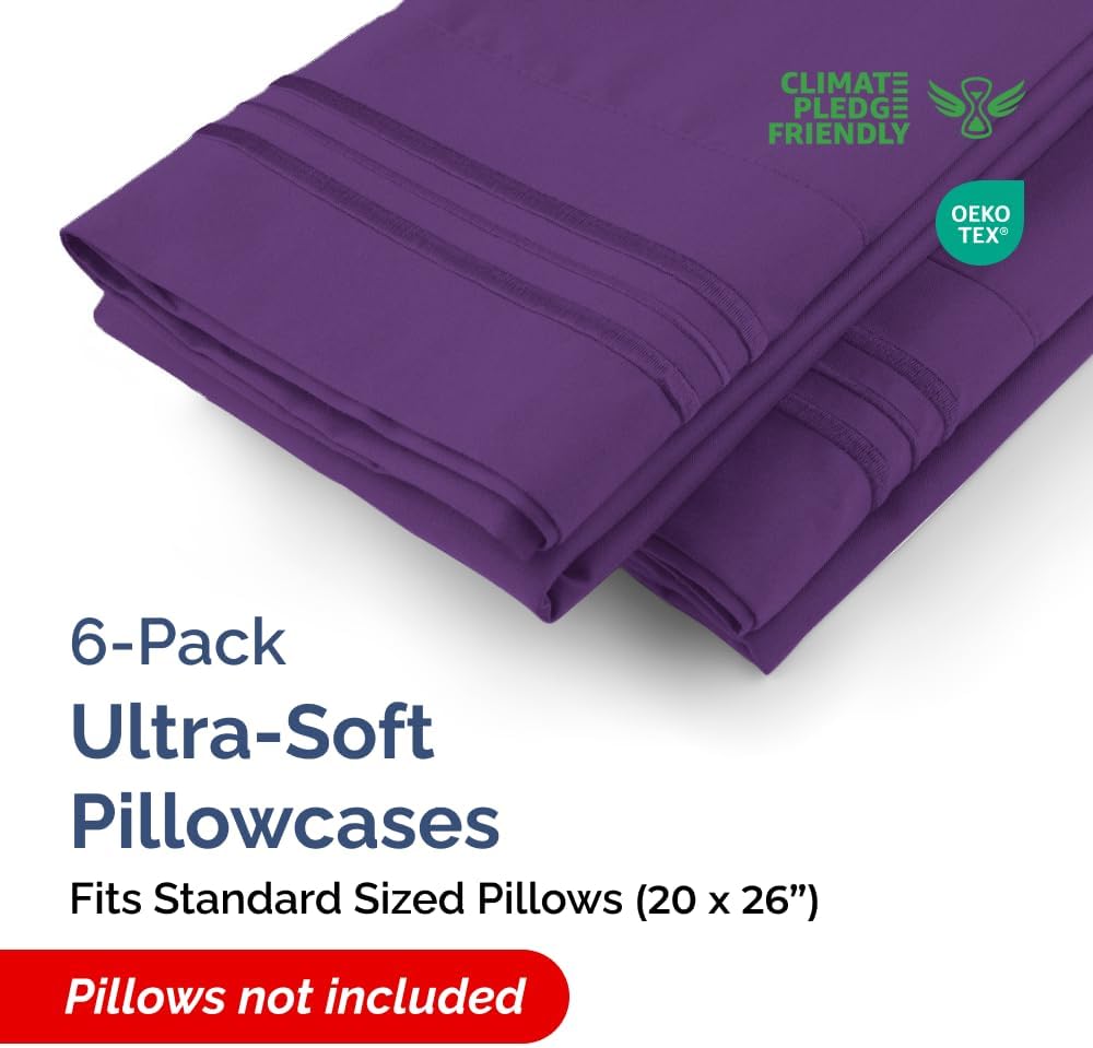 Standard Pillow Cases Set of 6 - Ultra Soft Hotel Quality Pillowcase Covers - Comfy, Cozy & Wrinkle Free - Shrink, Stain and Fade…