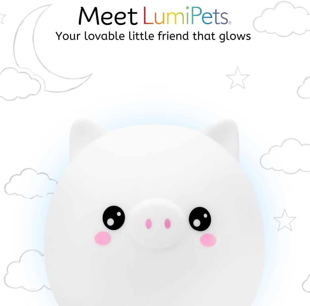 Lumipets Remote Control Silicone Night Light for Kids - Pig Design with 9 Soft Colors & Sleep Timer - Rechargeable, Battery-Operated Lamp…