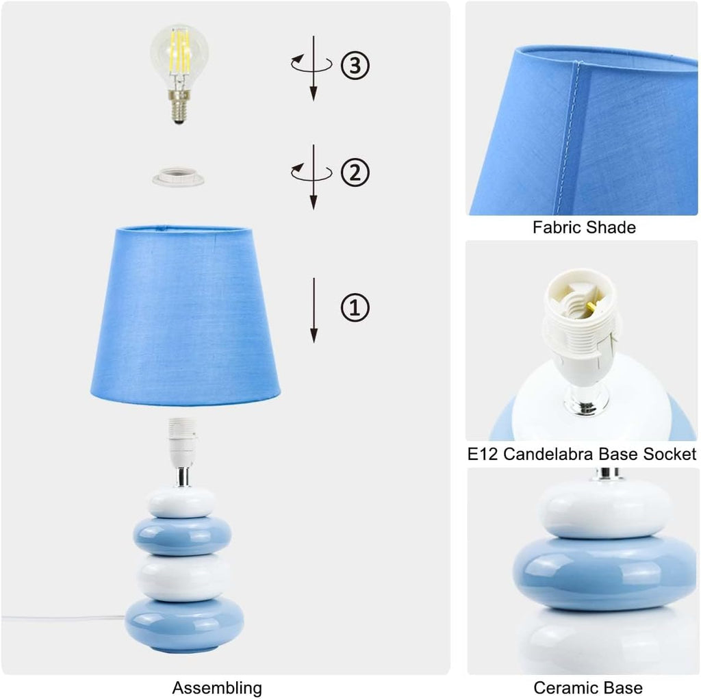Ange Light Blue Small Table Lamp for Living Room as Bedside Table Lamp for Bedroom, Modern Ceramic Kids Night Table…
