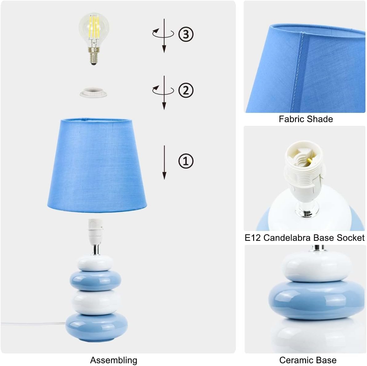 Ange Light Blue Small Table Lamp for Living Room as Bedside Table Lamp for Bedroom, Modern Ceramic Kids Night Table…