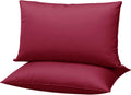 Flat Ultra Thin Bed Pillows Standard/Queen Size Pillow Set of 2 Extra Soft Down Alternative for Stomach Back Sleeper Burgundy