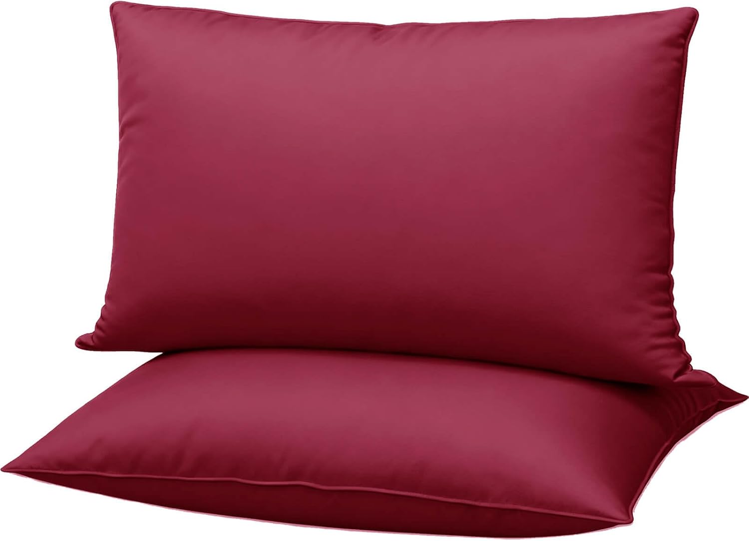 Flat Ultra Thin Bed Pillows Standard/Queen Size Pillow Set of 2 Extra Soft Down Alternative for Stomach Back Sleeper Burgundy