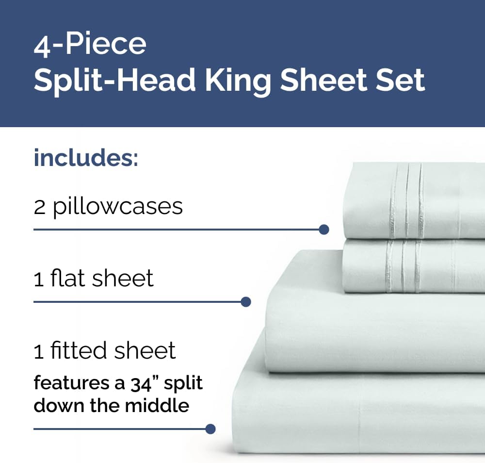 Flex Top Split Head King 4 Piece Sheet Set - Soft, Breathable & Cooling Bed Sheets Set - Hotel Luxury Bedding for Women & Men with Deep…