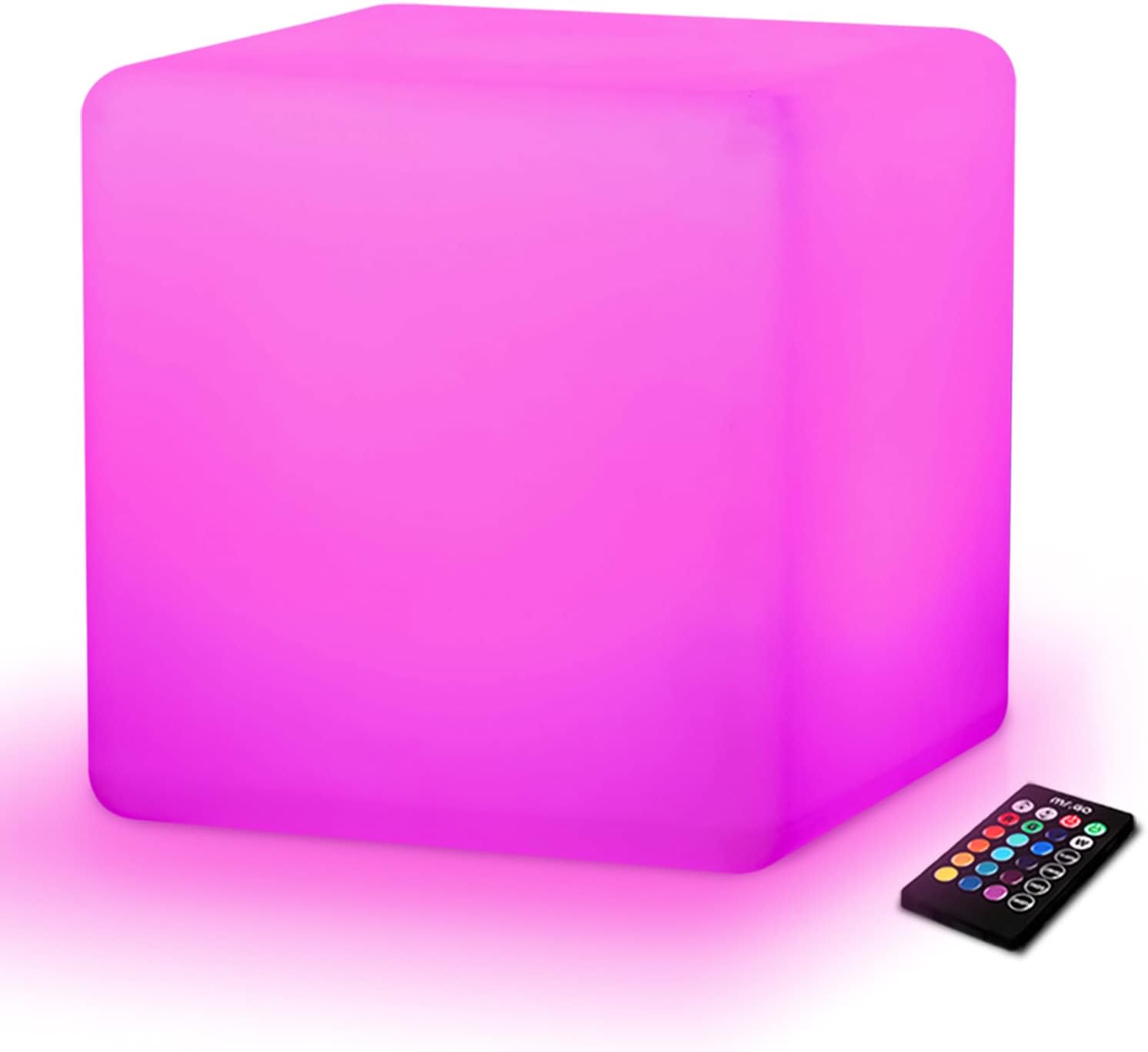 Mr.Go 12-inch Rechargeable Magic LED Light Cube Stool with Remote Control Fun Mood Lamp Soothing Night Light Decorative Lighting for Home…