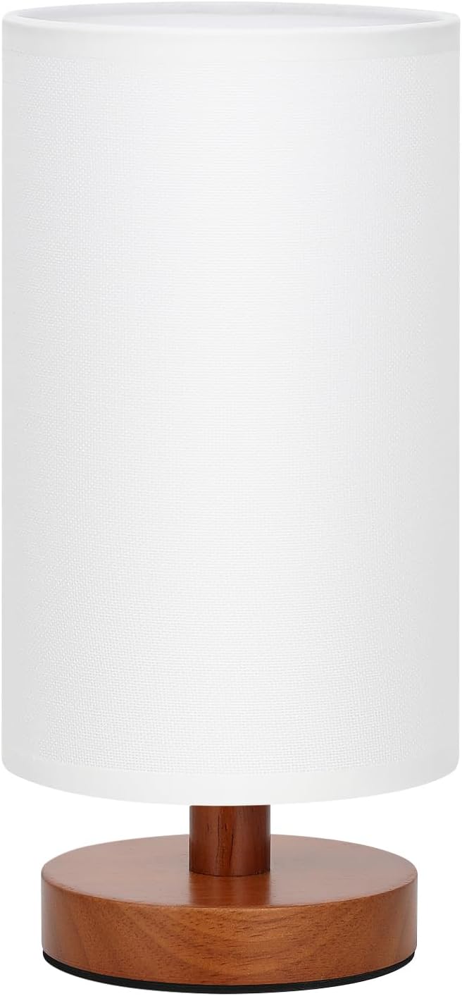Fenmzee Small Table Lamp for Bedroom - Inline Control, Bedside Lamp with 3000K A15 LED Blub, Easy Assembly (White Shade - Walnut Base, 9"…