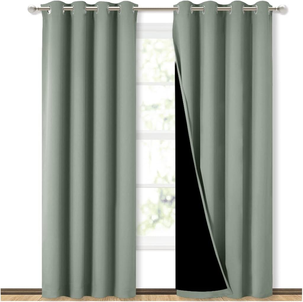 Nicetown 100% Blackout Window Curtain Panels, Cold and Full Light Blocking Drapes with Black Liner for Nursery, 84 inches Drop Thermal Insu…