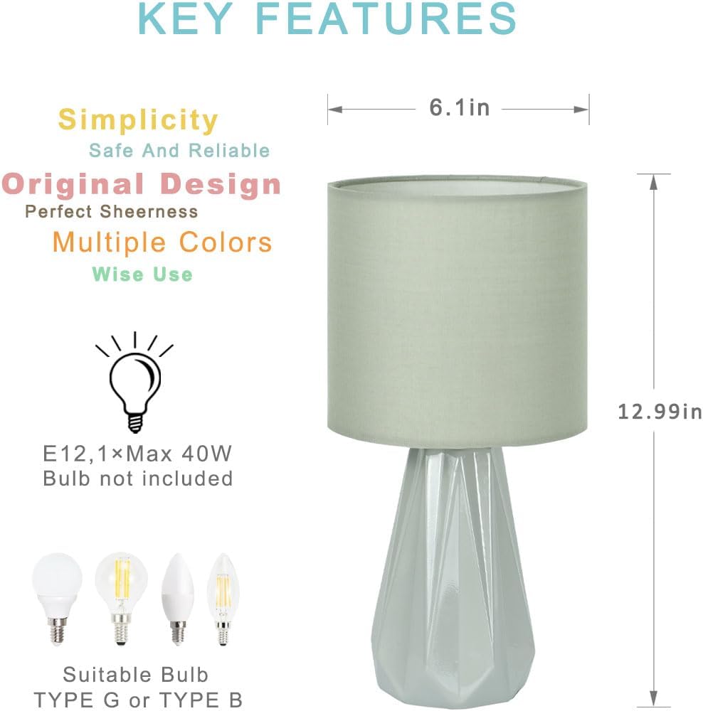 Elisa Light Grey Small Table Lamp for Living Room as Bedside Table Lamp for Bedroom, Modern Ceramic Kids Night Table…